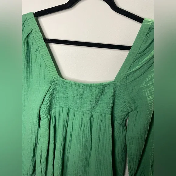 NWT J. Crew Green Squareneck Soft Gauze Dress Smocked Back Spring Summer - Picture 10 of 11